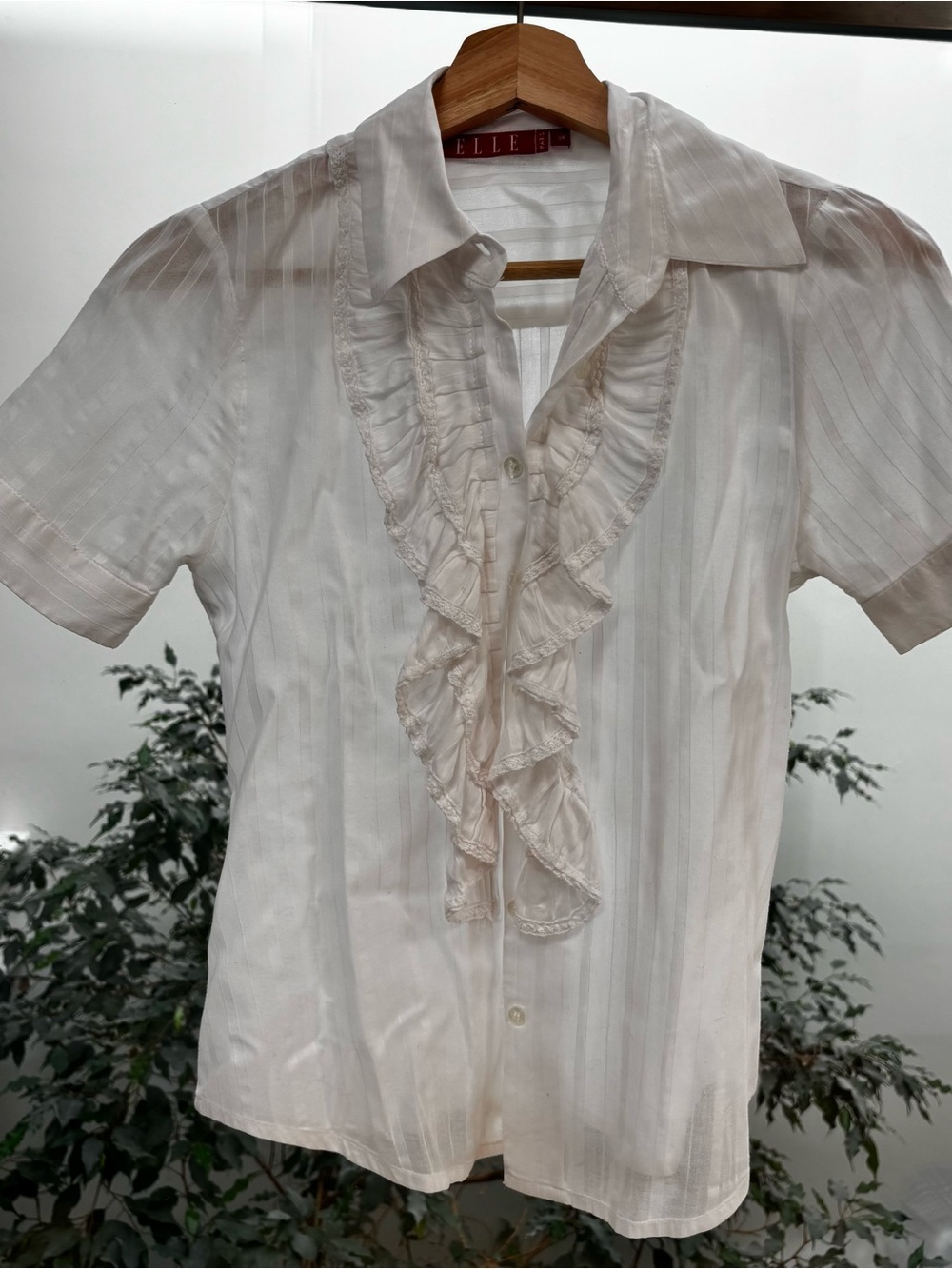 Elle Ivory Ruffle-Front Short Sleeve Blouse